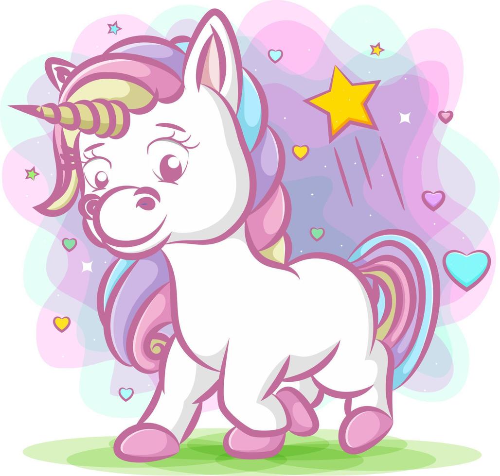 The unicorn with green horn with and rainbow hair with the pastel  background 4857984 Vector Art at Vecteezy