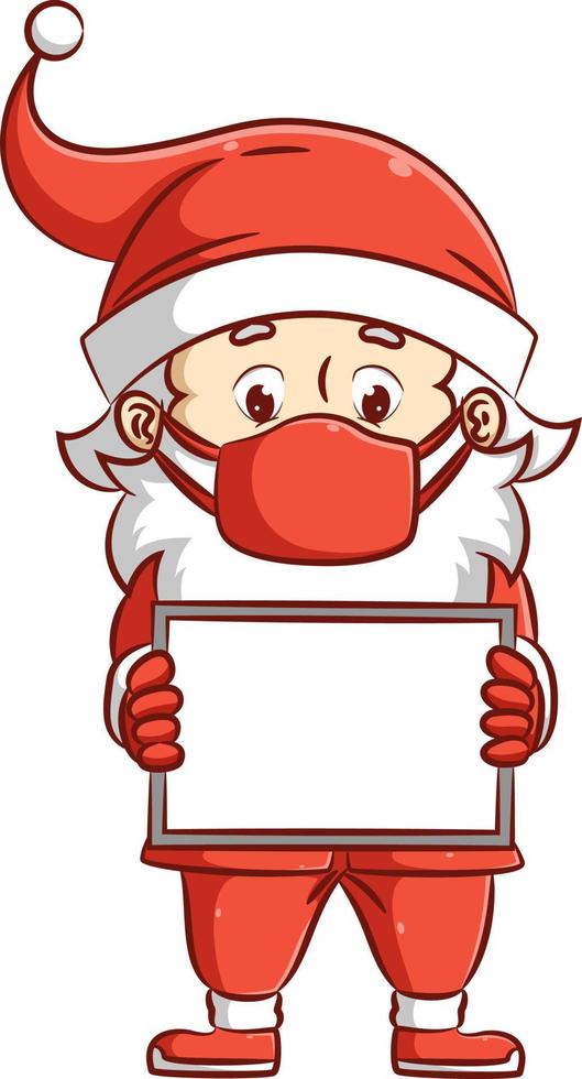 la santa claus usando el disfraz de navidad con máscara y sosteniendo el papel de cartón en blanco vector