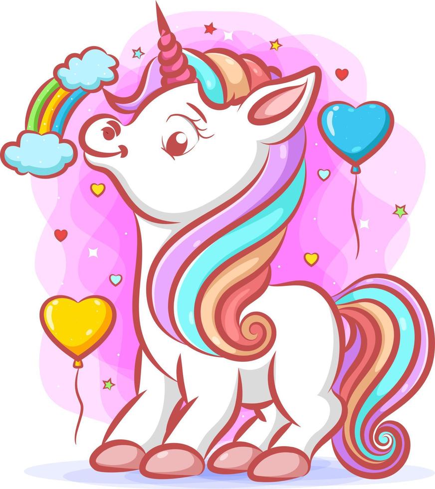 The unicorn with the rainbow hair and pink horn vector