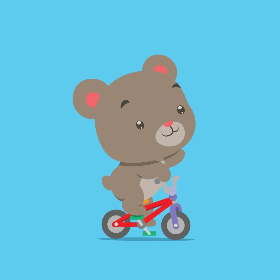 The little teddy bear is cycling with the small colorful bicycle vector