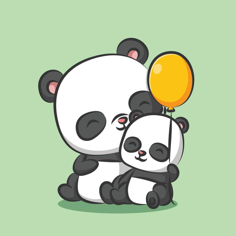 The panda with baby panda is sitting together and playing the balloon vector