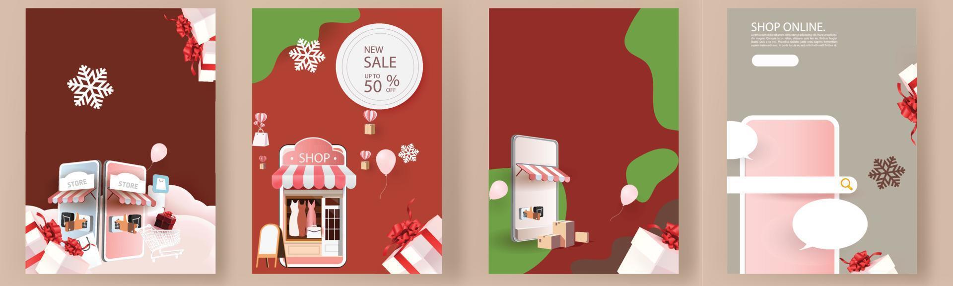 compras en línea en el teléfono comprar vender negocio digital web banner aplicación dinero publicidad pago comercio electrónico ilustración vectorial buscar vector