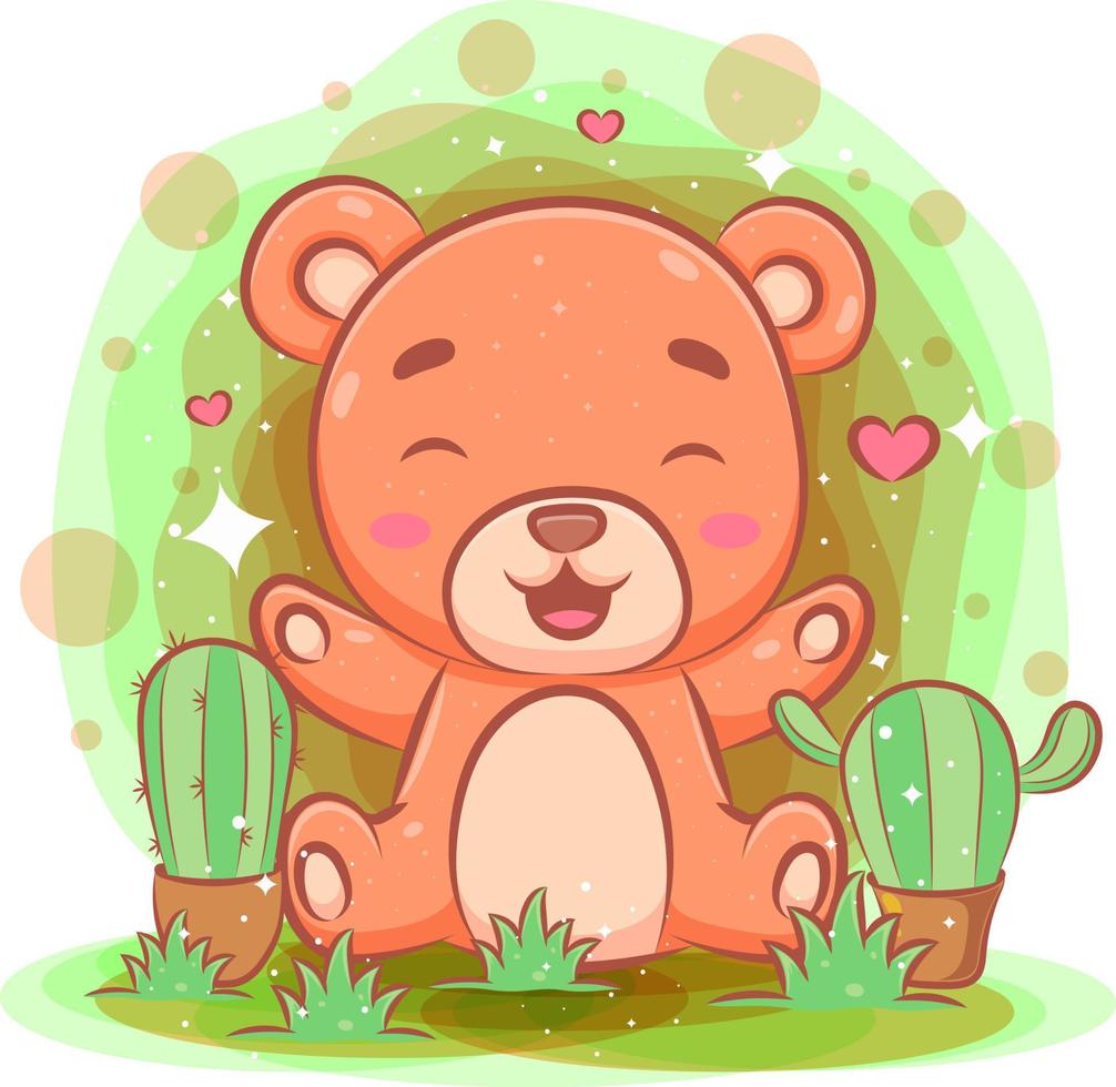 Cute baby bear playing at the garden vector