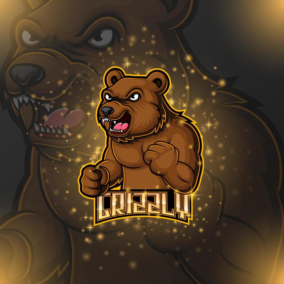 diseño de logotipo de oso mascota e deporte vector