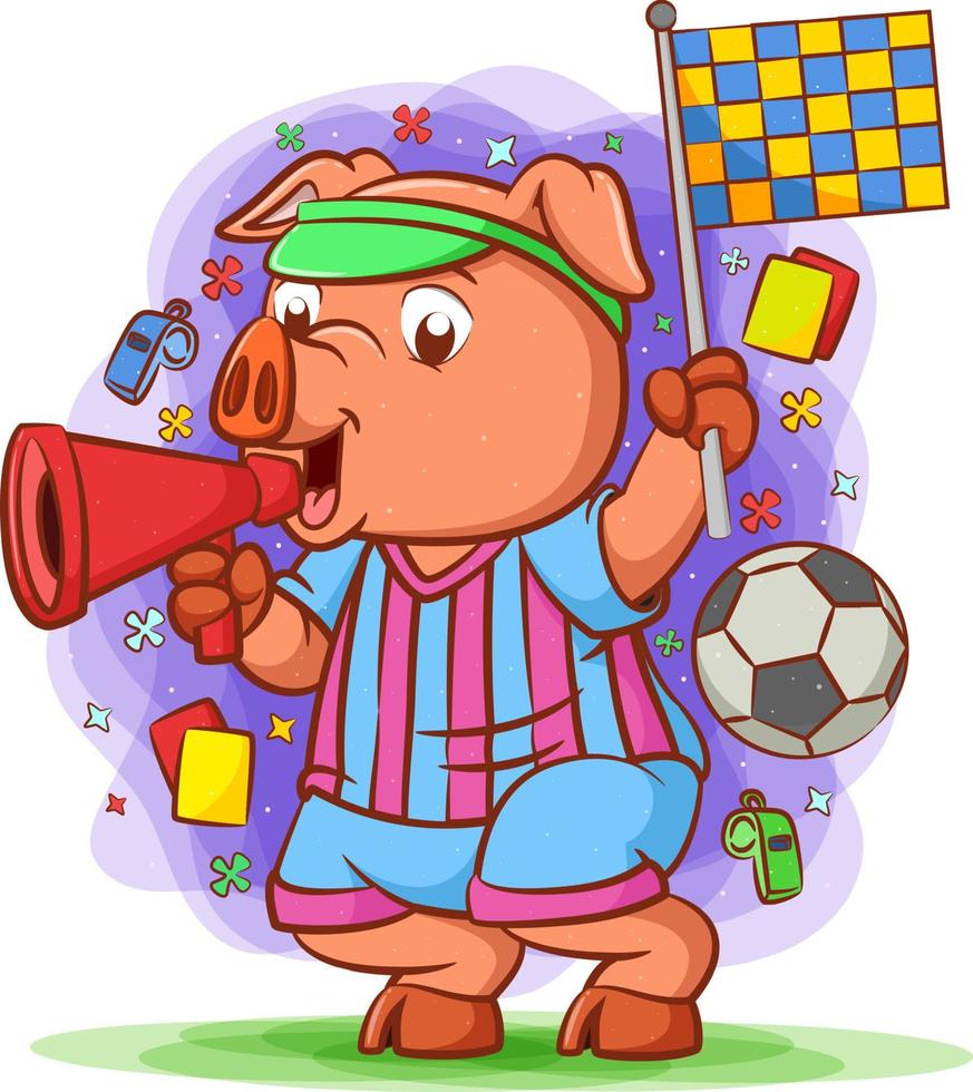 The line judge pig holding the flag and the Toa Megaphone Speaker vector