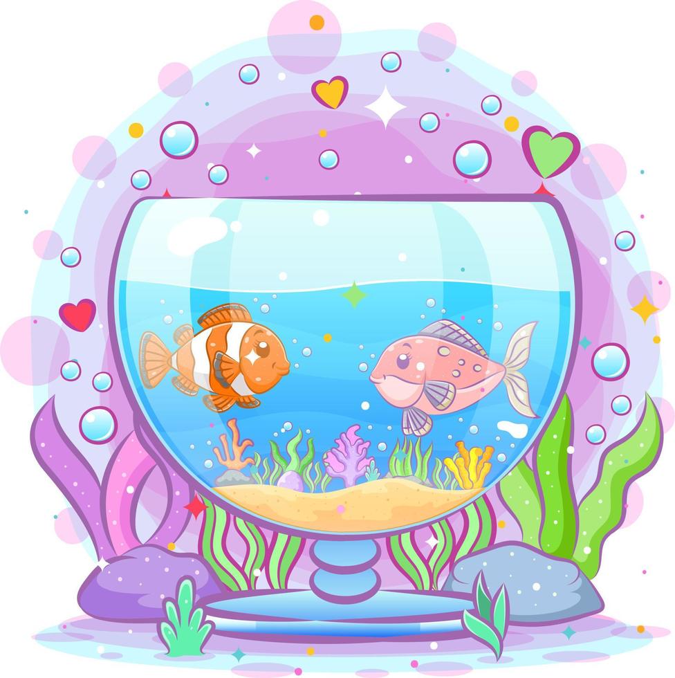 The clown fish play with his friends inside the aquarium vector
