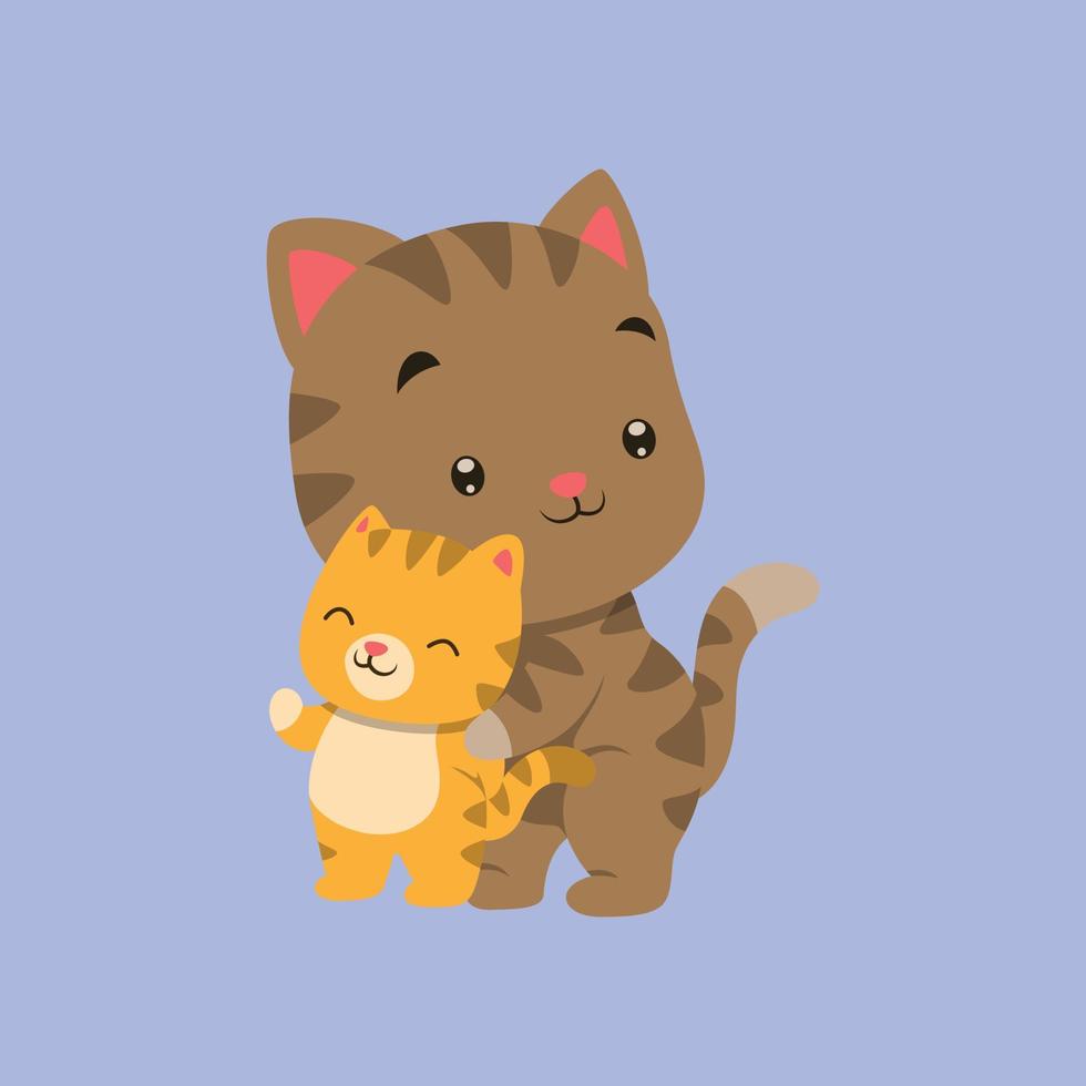 The baby cat is trying to walk with his father cat with the good pattern vector