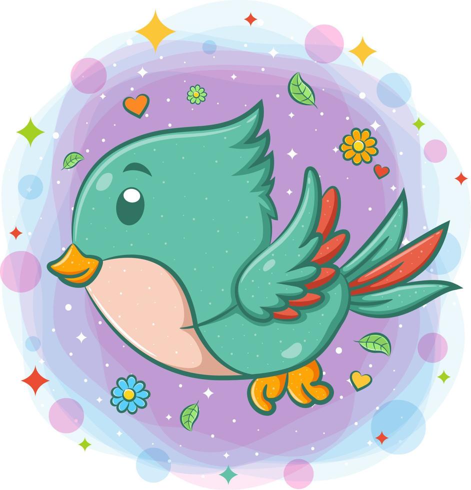 Cute bird flying cartoon character vector