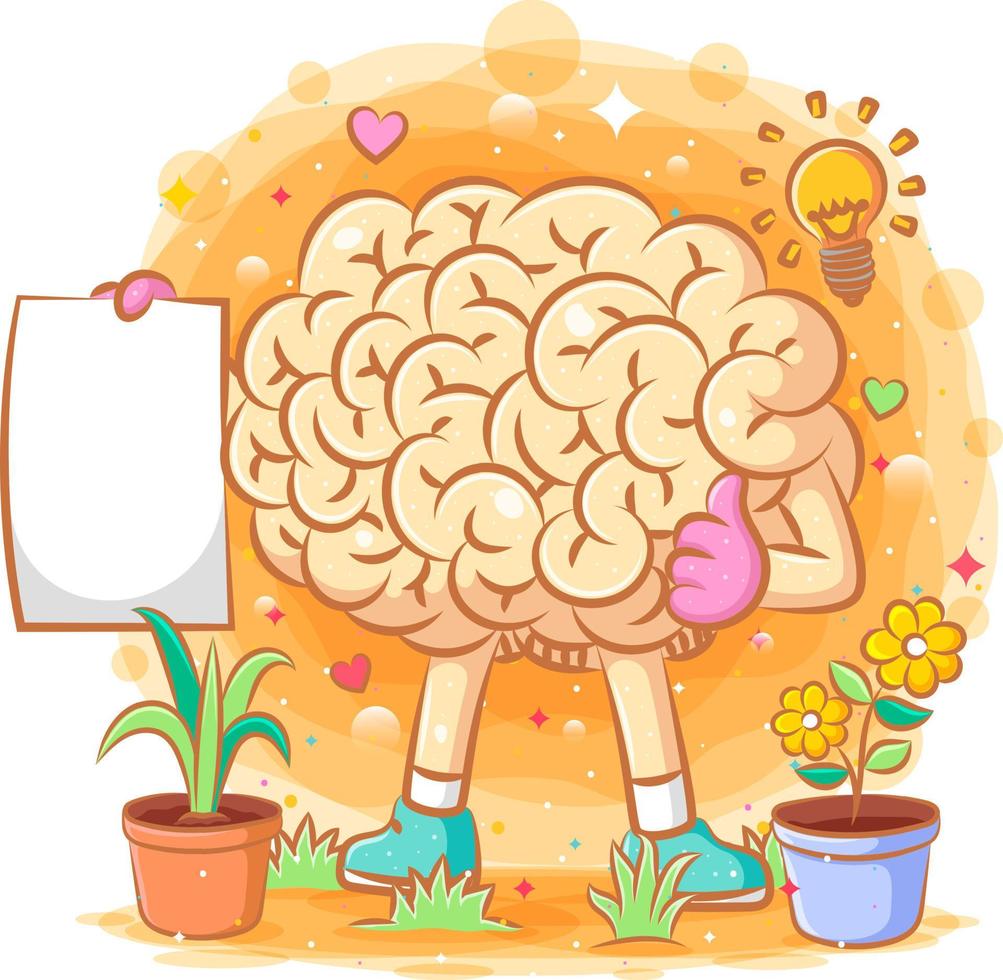 Orange brain holds the blank paper vector