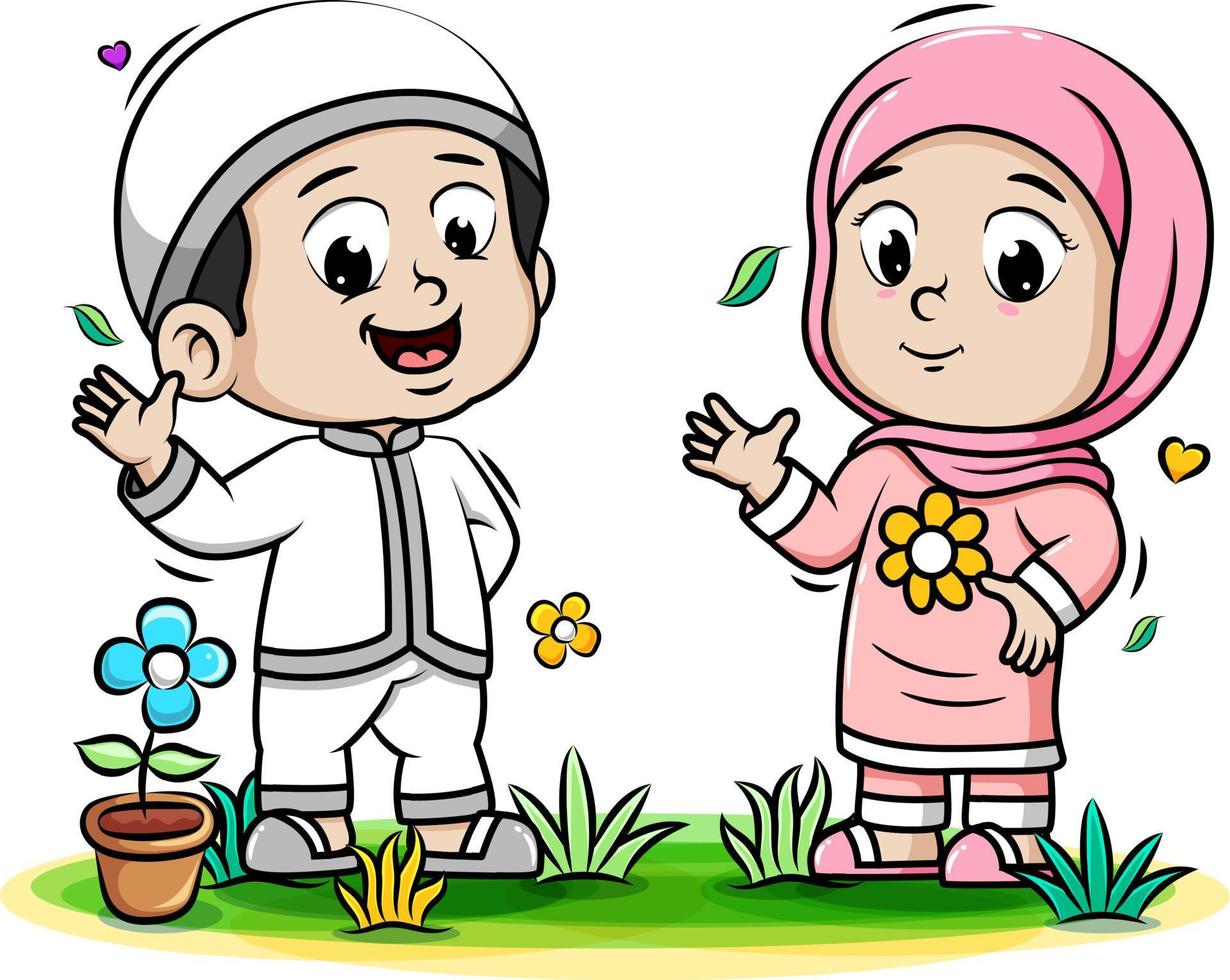 Happy Muslim Kids playing in the park vector