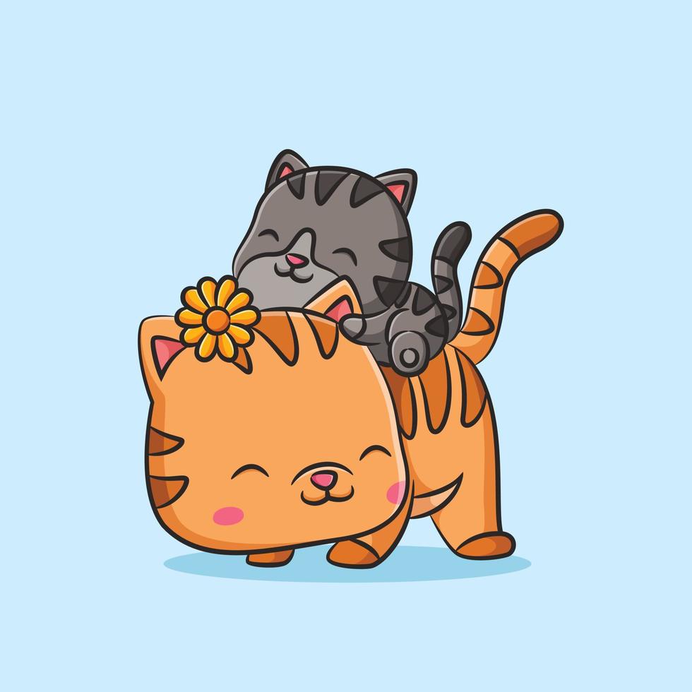 The cat with the little sun flower hairclip is playing the grey cat vector