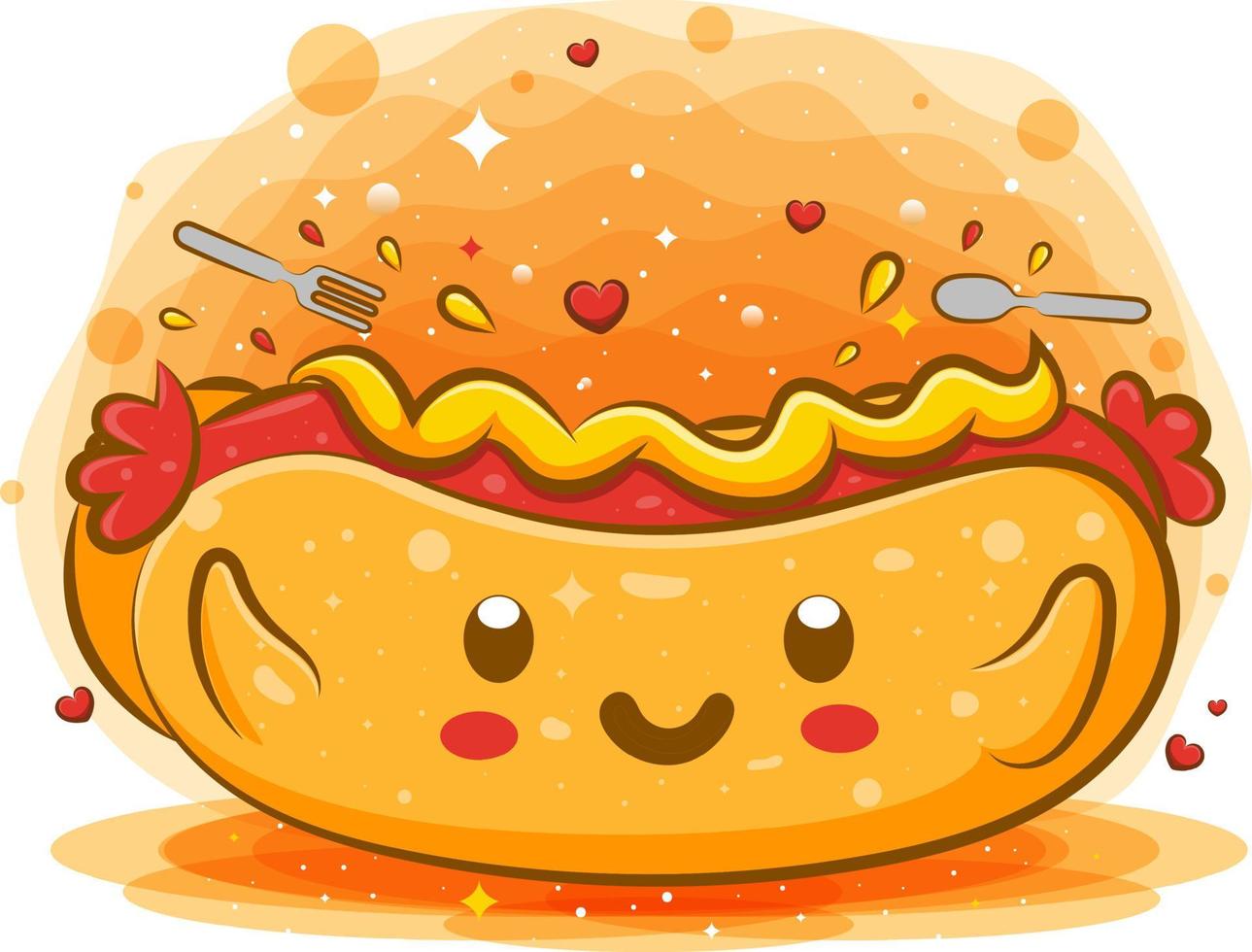 Hot Dog With Mustard  kawaii cartoon character vector