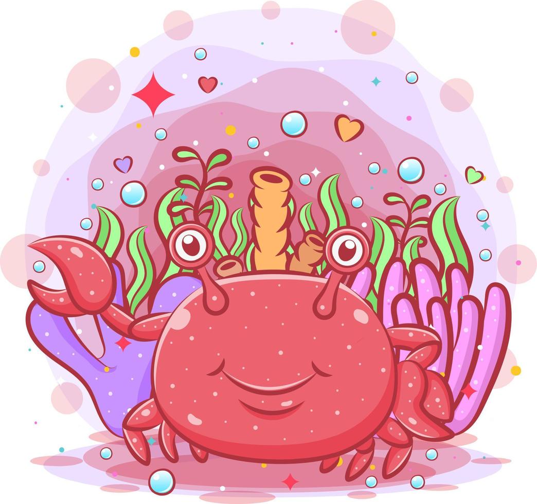 The illustration of the red crab in the  beautiful view vector