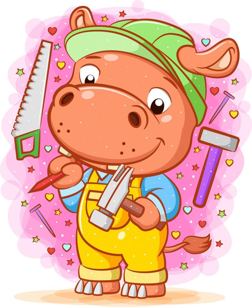 The hippopotamus use the green helmet around utensil vector