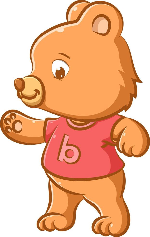 The little baby bear is trying to walk with his first step and he use the pink shirt vector