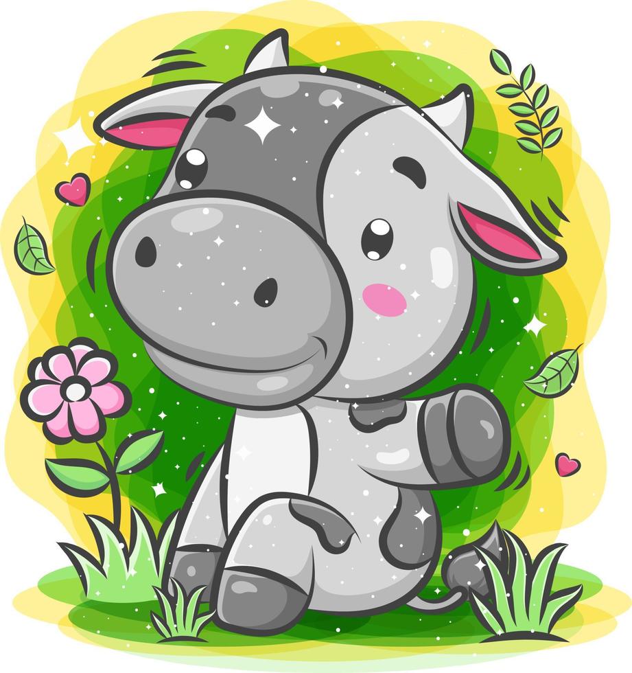 Cute cow play around the garden vector