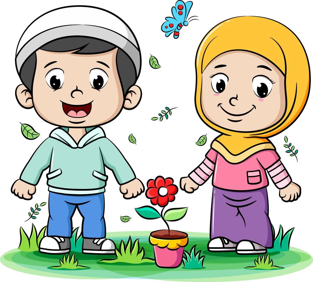 Two Muslim teenage playing in the park vector