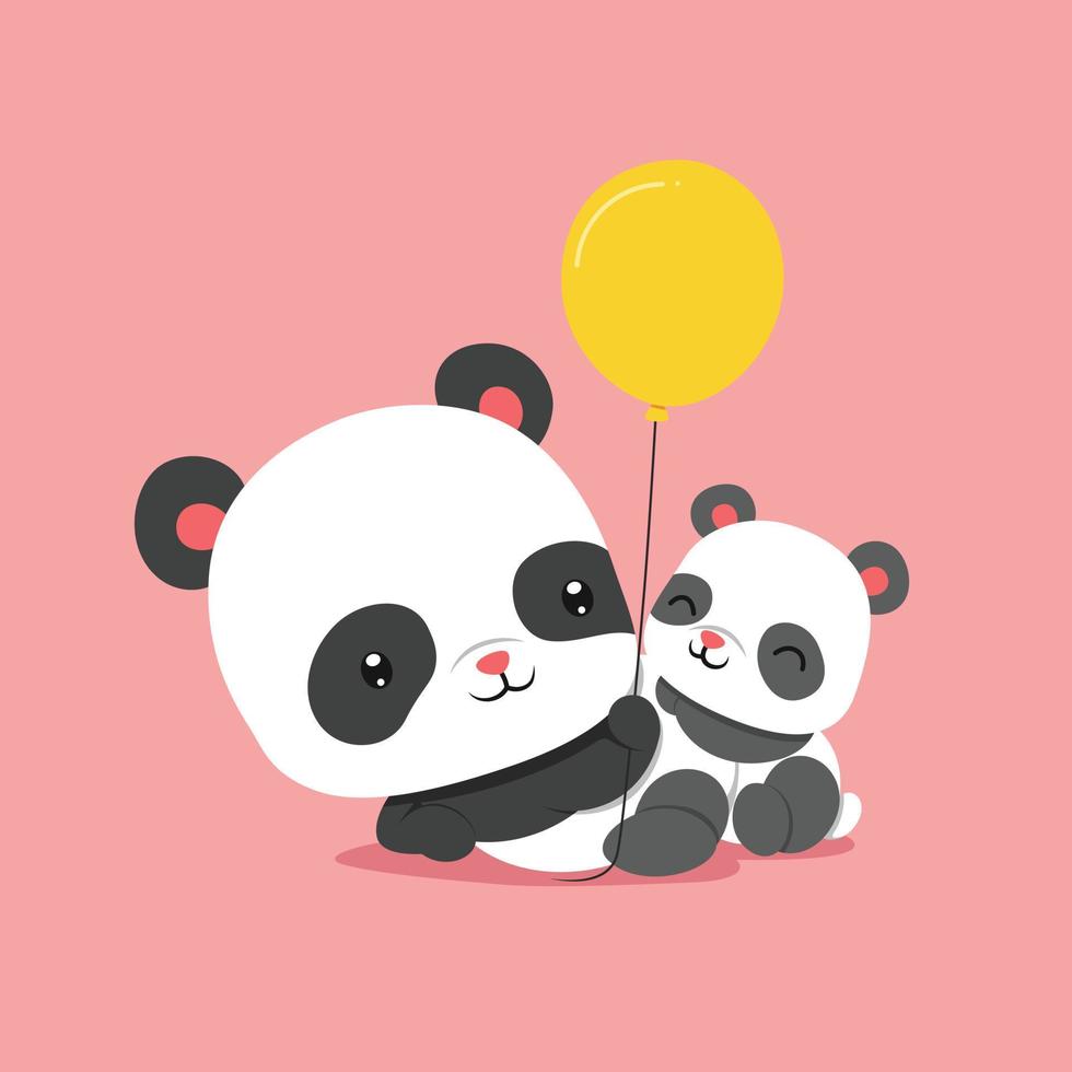el panda está jugando a los globos con el bebé panda vector