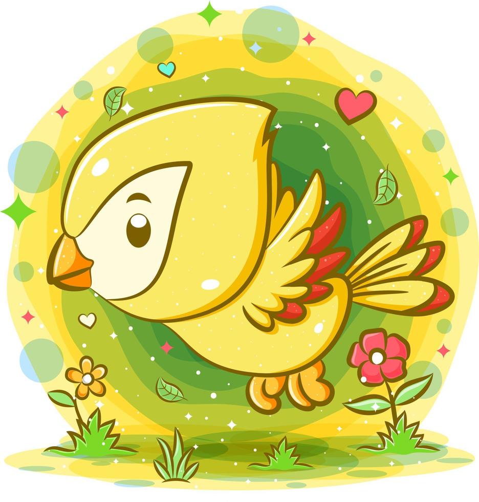 Yellow bird flying in the garden vector