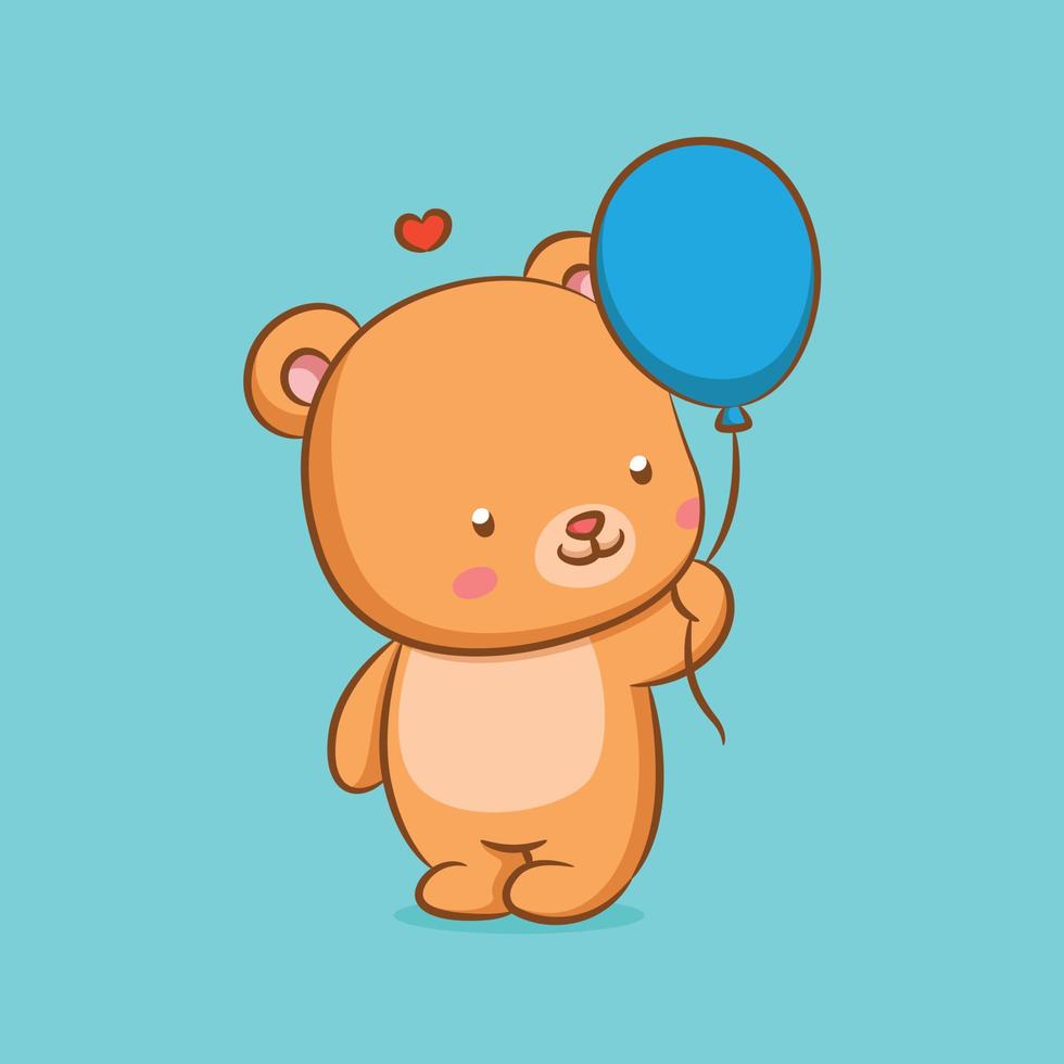 The teddy bear doll is holding the blue balloons vector