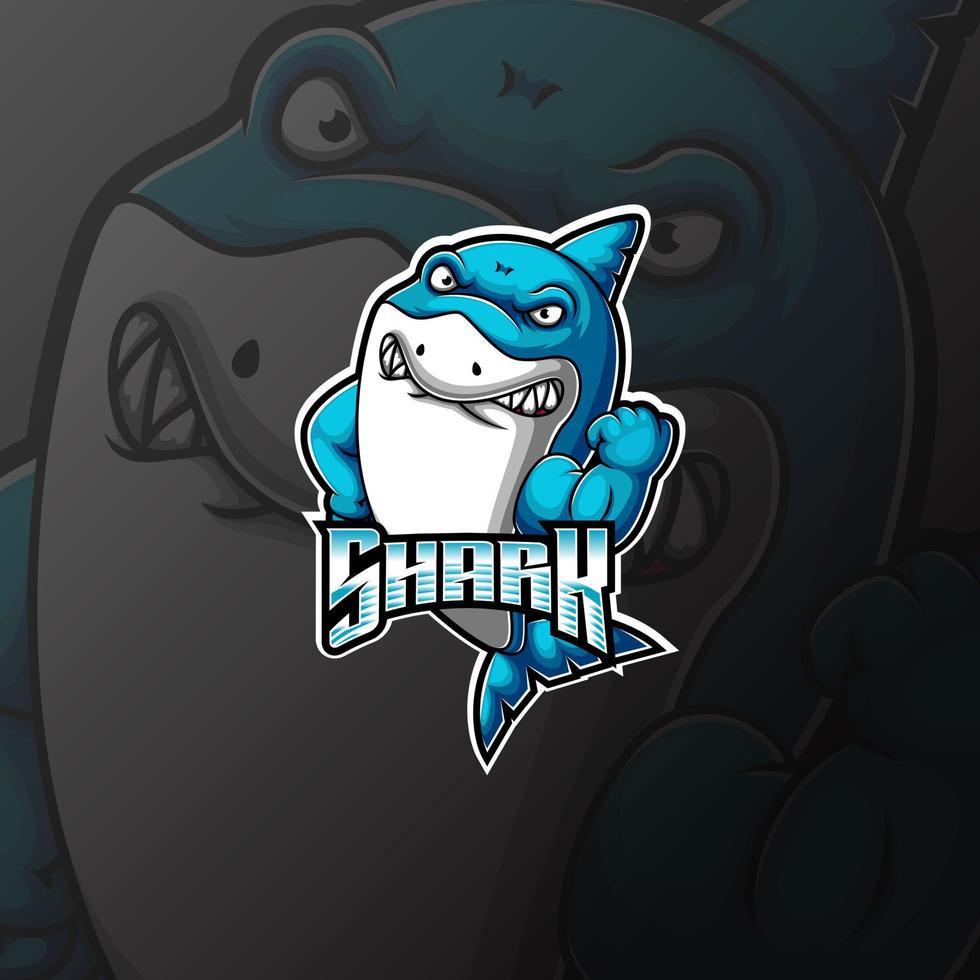 logotipo de la mascota de shark e sport para el equipo de juegos vector