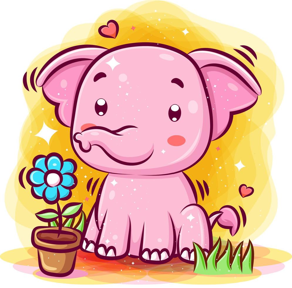 Cute elephant play around the garden vector