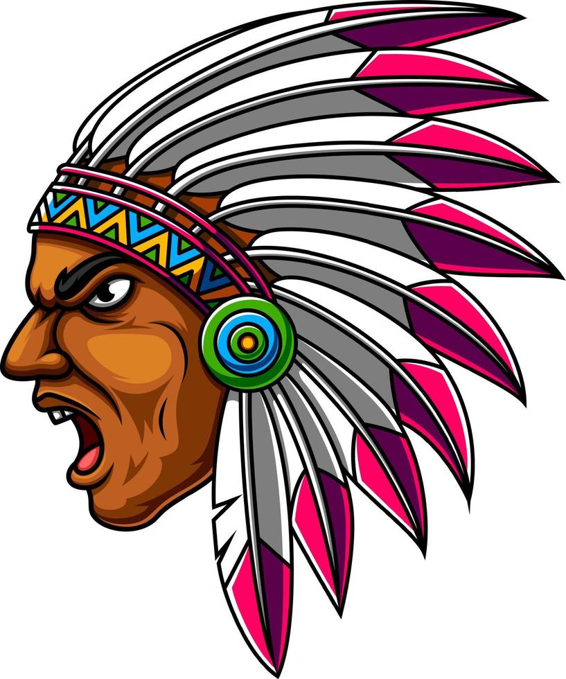 cabeza de hombre indio apache con sombrero de plumas vector