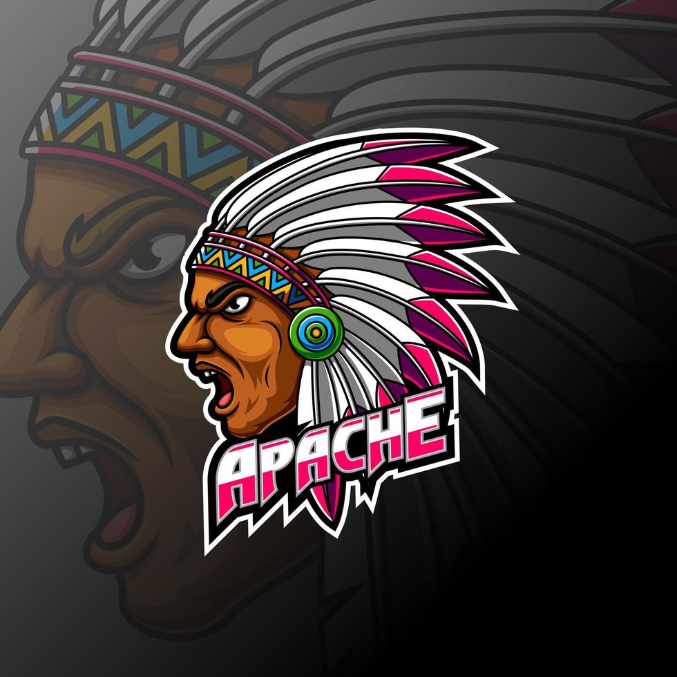 logotipo de la mascota de la cabeza del hombre indio apache vector