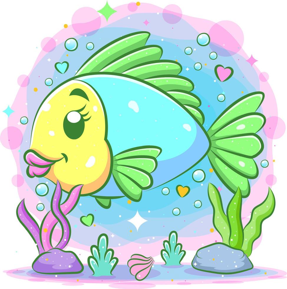 The little fish with the big lips swim under the blue sea vector