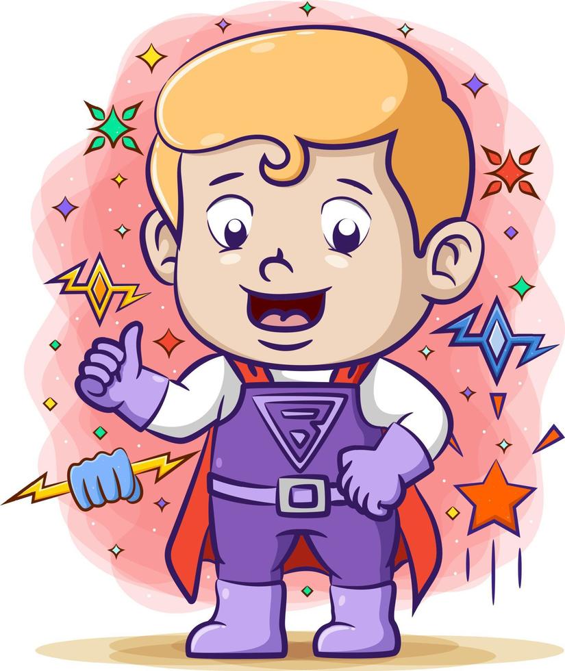 The super boy with the electric power and using the purple super costume vector