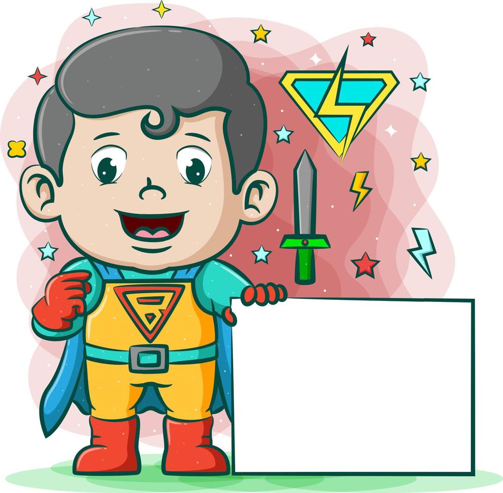 The electric boy with the blue cloak holding a white board vector