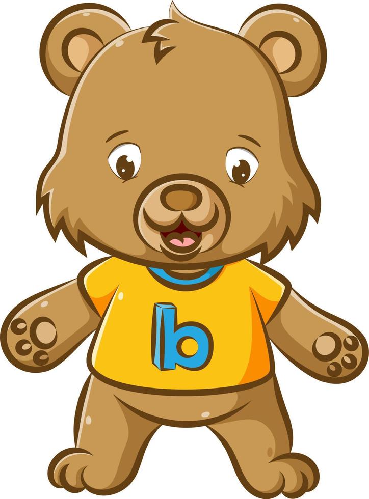 The little baby bear with the yellow shirt and the B alphabet is standing vector