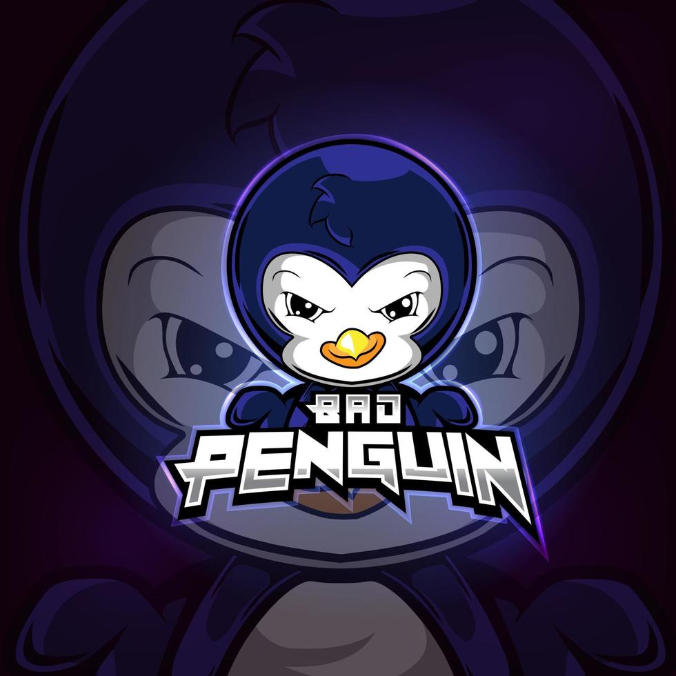 Bad penguin mascot esport logo design vector