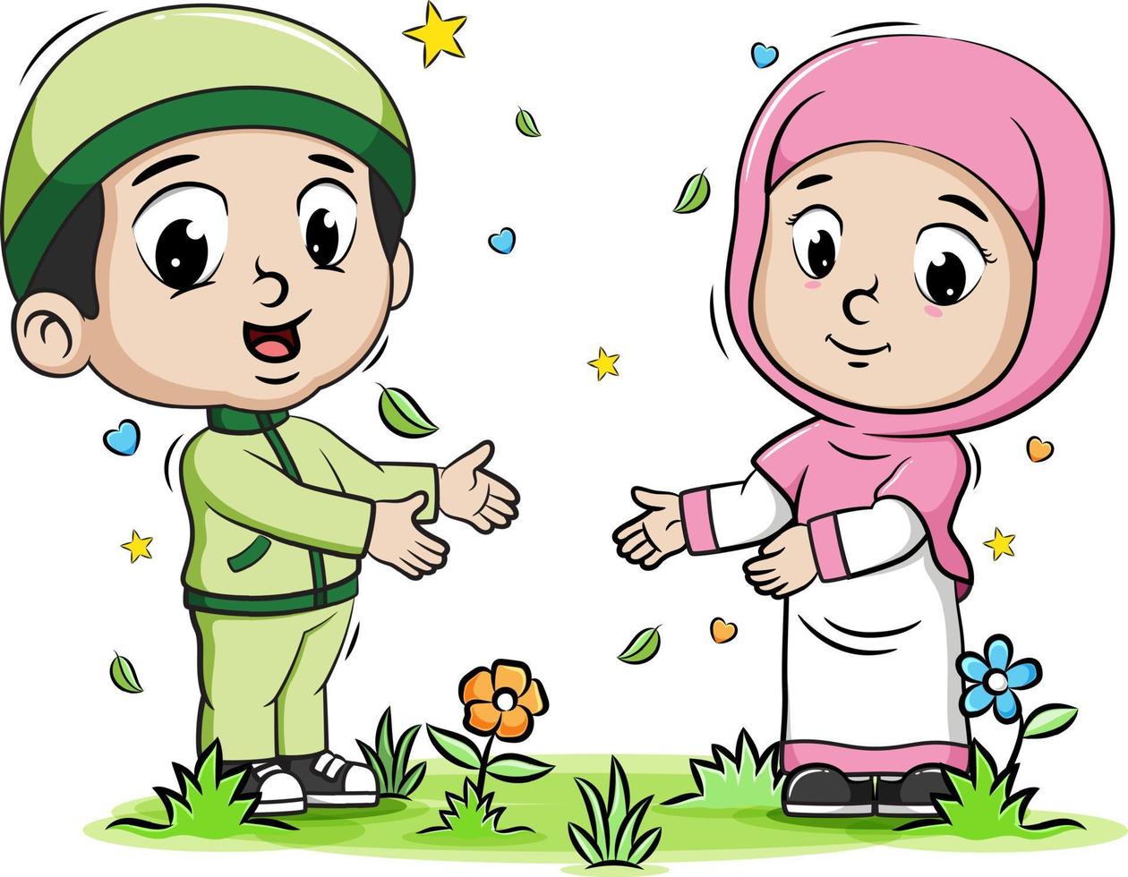 dos niños musulmanes jugando en el parque vector