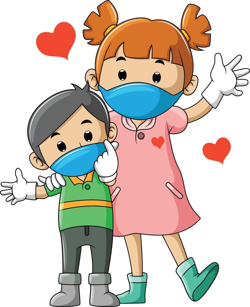 The health couple brother and sister using the mask vector