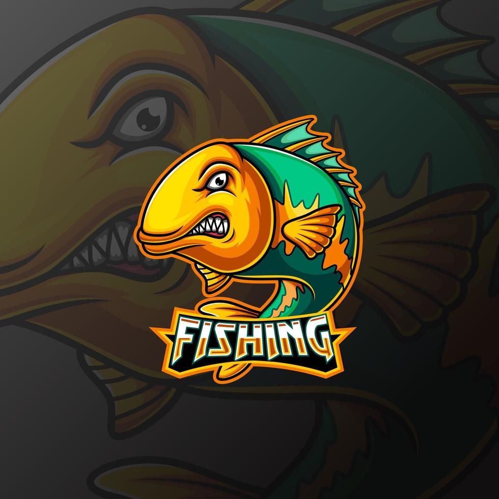 Fish mascot e sport logo design vector