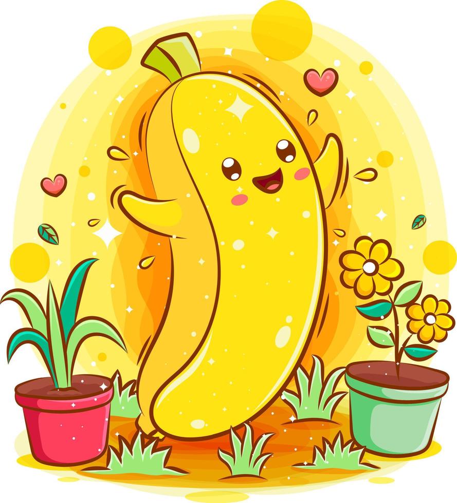 Smiling cute kawaii cartoon of banana character vector