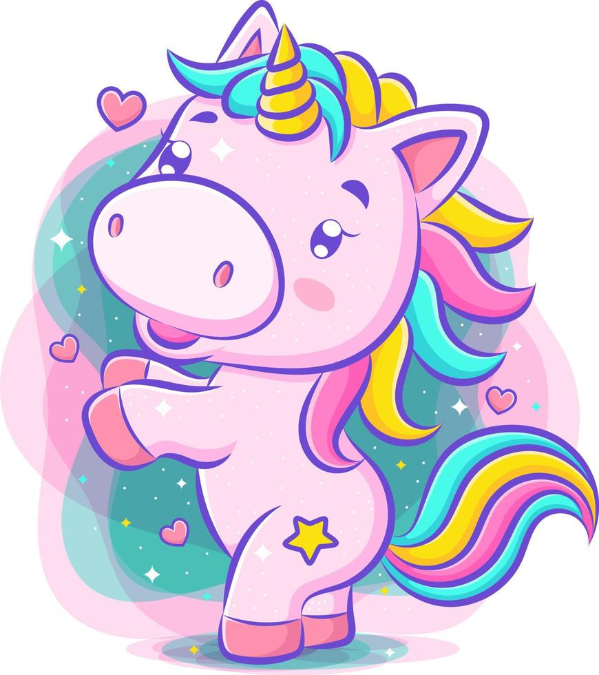 Little cute unicorn dance and smile vector