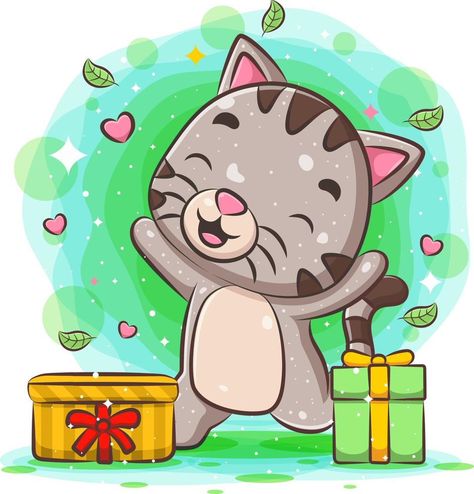 Funny cat get two gift vector