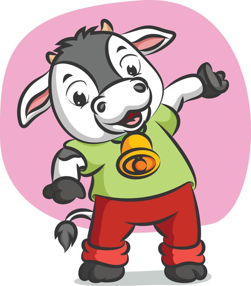 The cow with the bell is doing the warming up in his costume vector