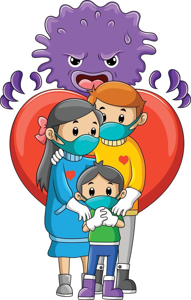 The cute family using the mask to protection from the virus vector