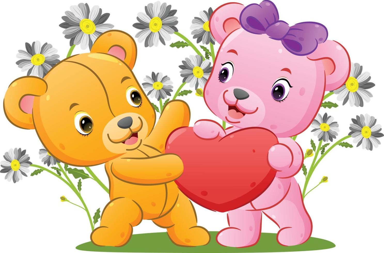 The cute design of the two bear are sharing and giving their love in the park vector