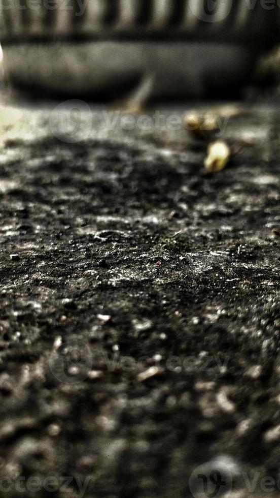 Blurred dramatic effect of dirt floor and dry leaves photo