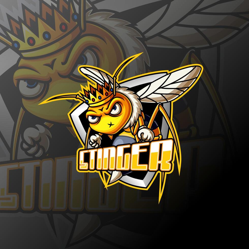 Angry bee e sport mascot logo design vector