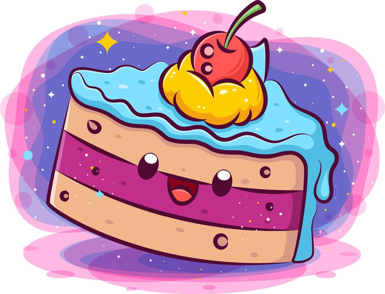 Smiling cute kawaii cartoon of cake character vector
