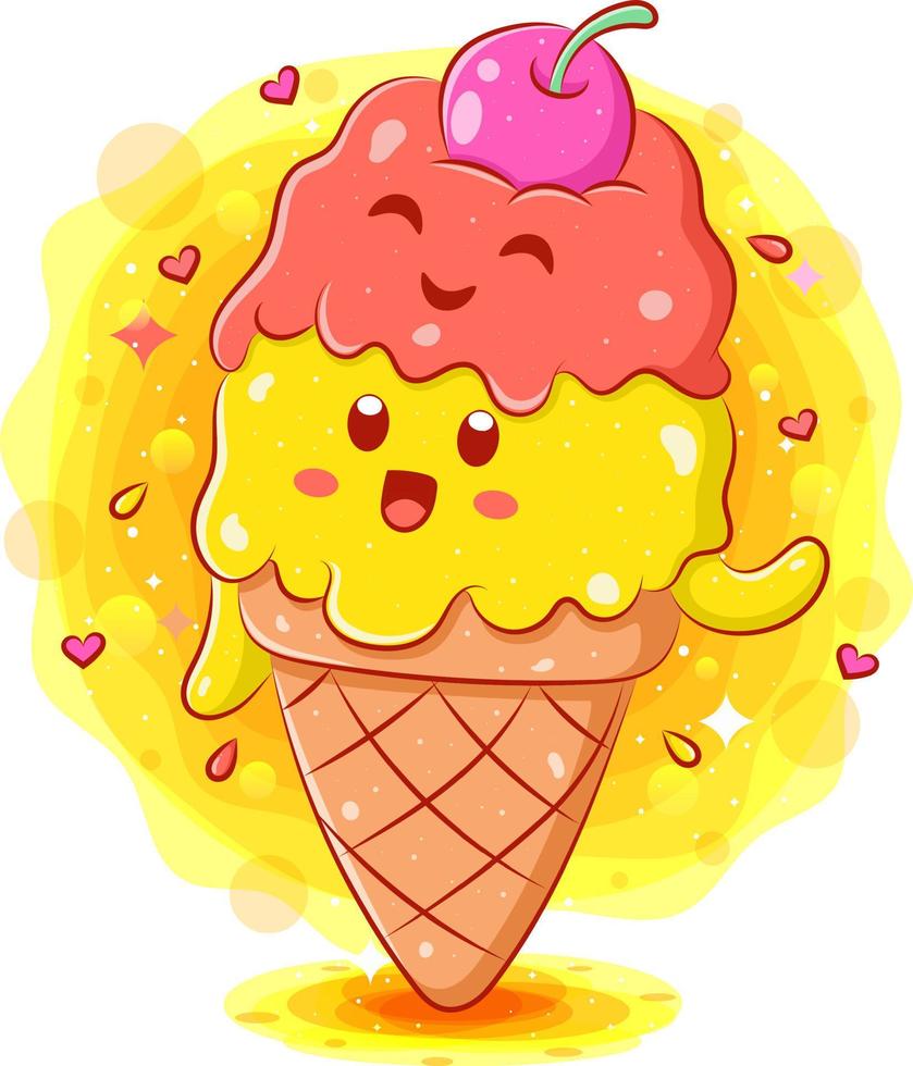 Cute ice cream cartoon character vector