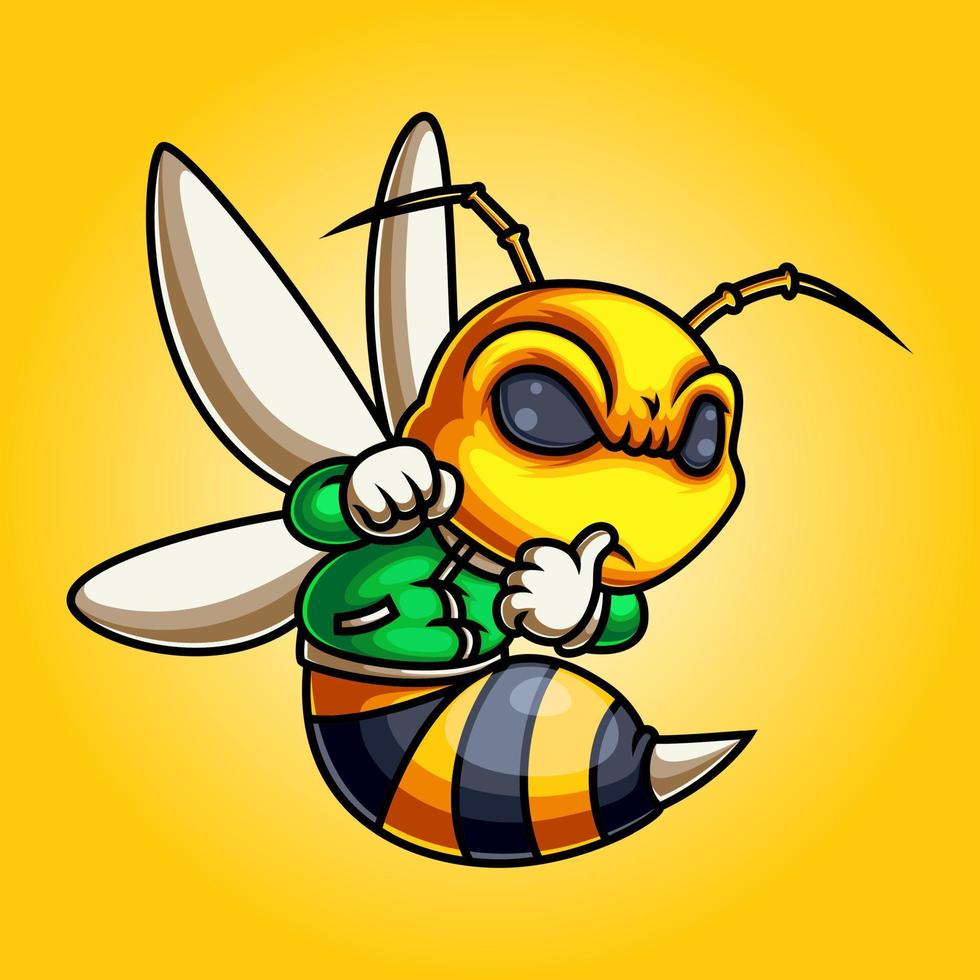 mascota de la abeja con chaqueta verde vector