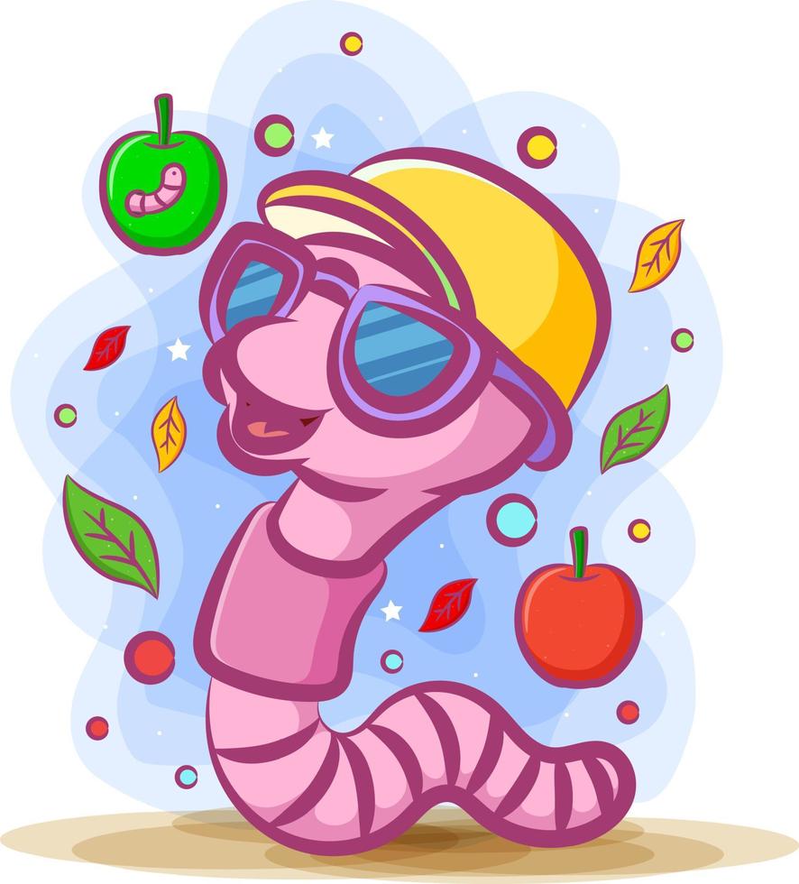 The worm using the sunglasses and yellow hat vector