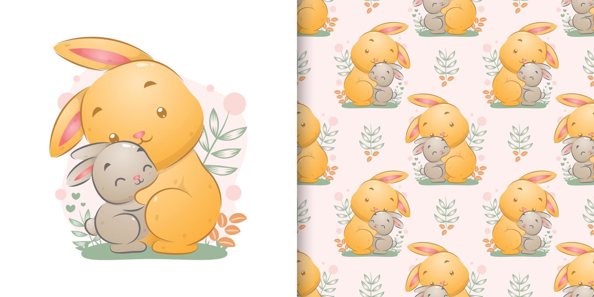 The pattern of the two sweet rabbits sitting on the beautiful garden vector