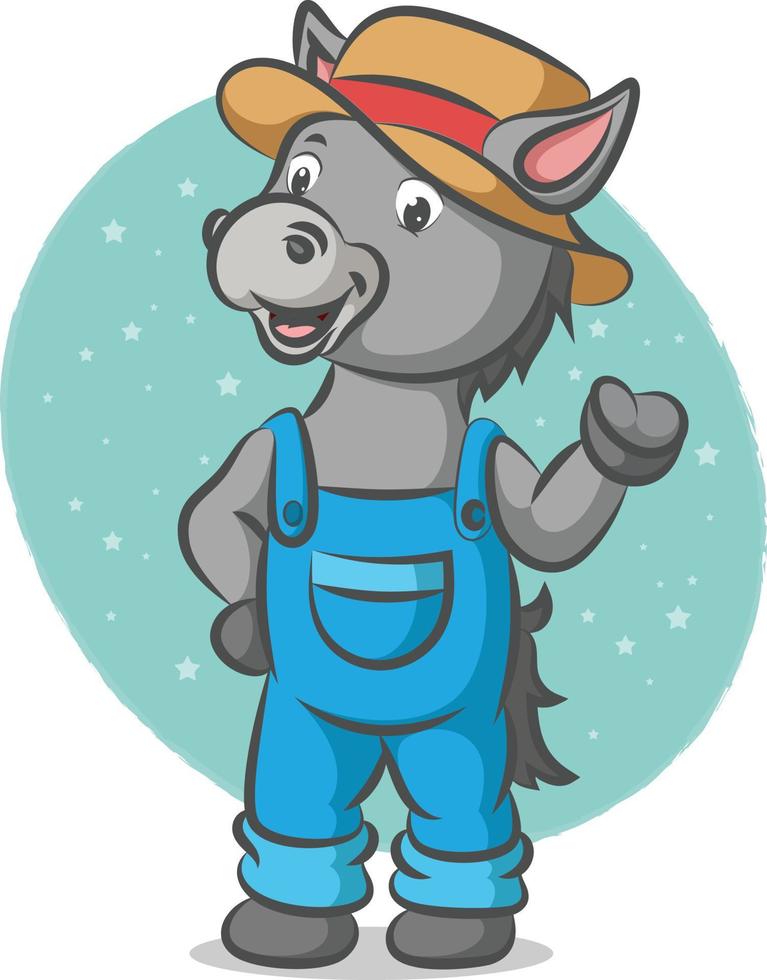 The donkey is using the farming costume with the cowboy hat vector